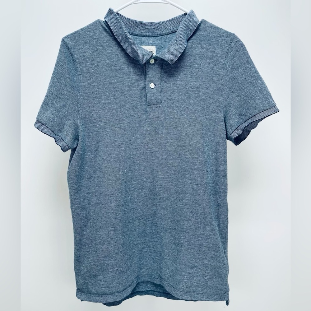 Fossil 54 Polo Shirt Men's Size Medium Light Blue Pullover Short Sleeve Collared